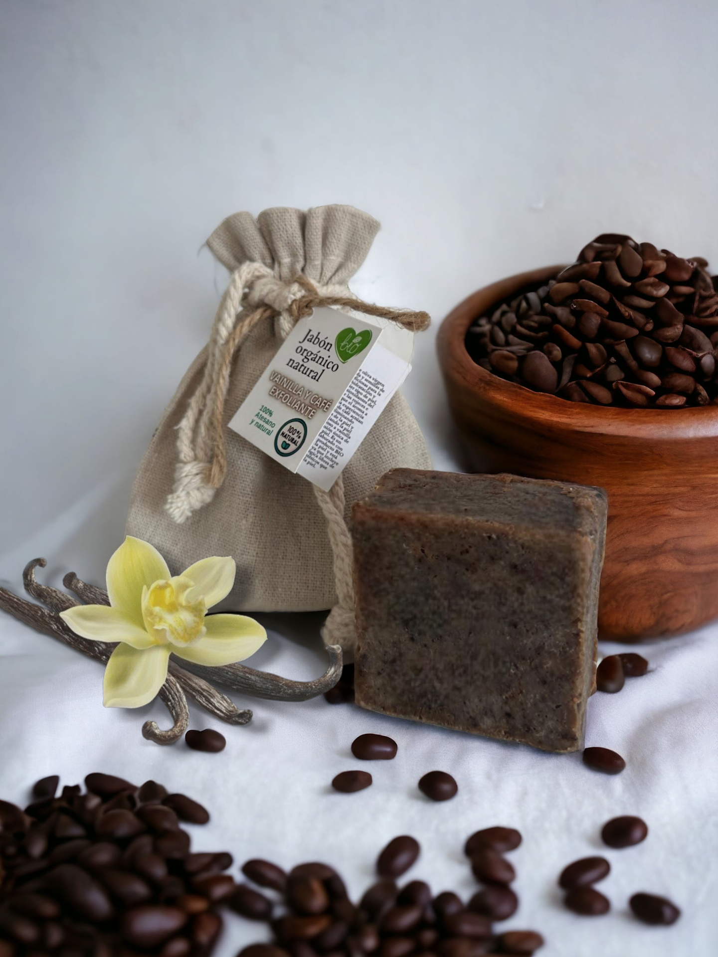 jabón exfoliante de café y vainilla